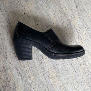 Black Leather Slip Ons with Heels